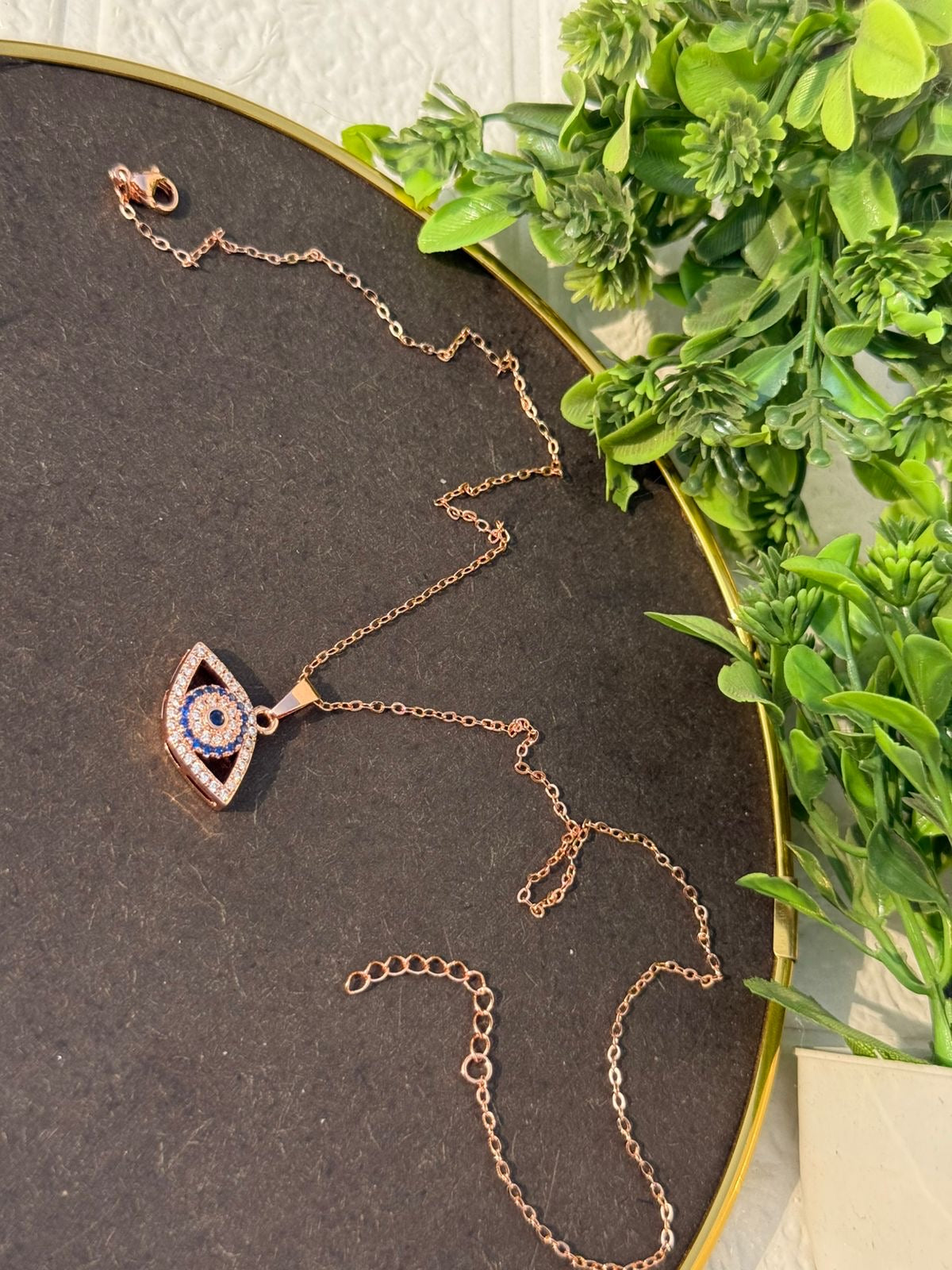 Rose gold evil eye pendant necklace