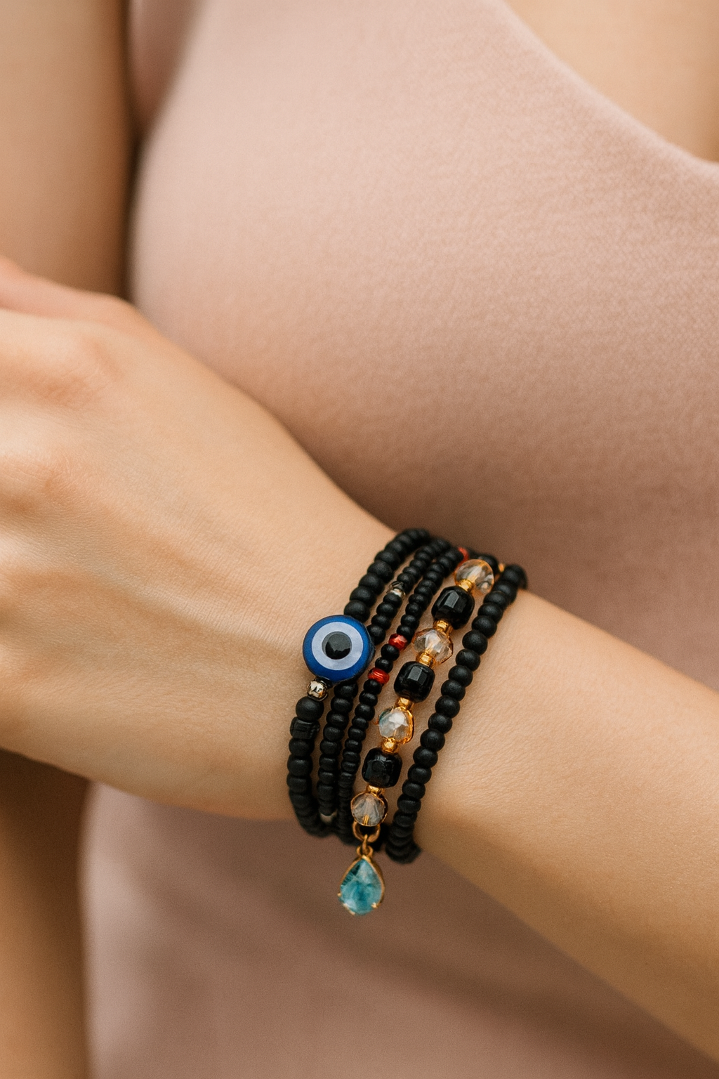 Evil eye- black bracelet stack