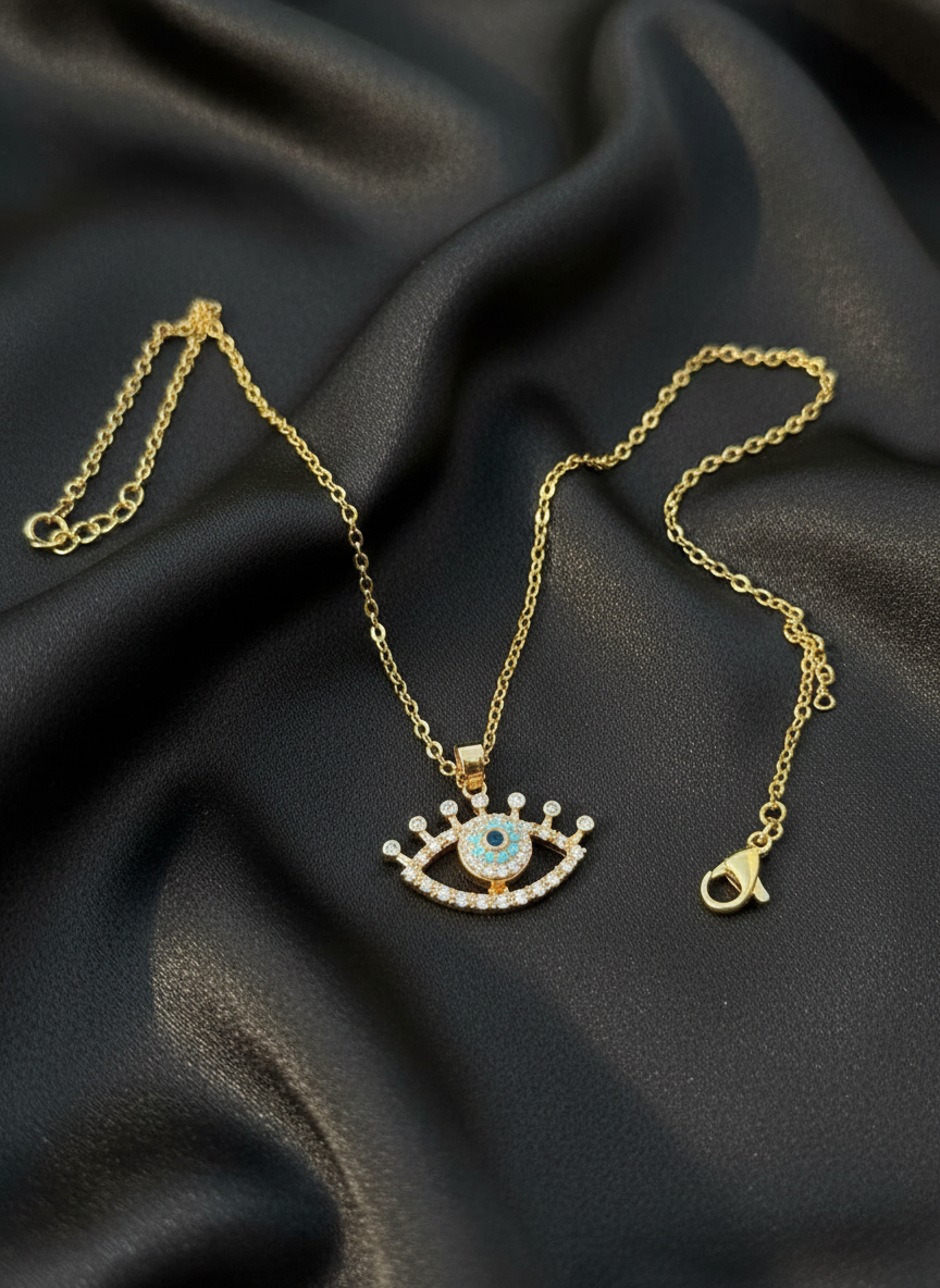 Radiant evil eye pendant necklace- with rotating eyeball