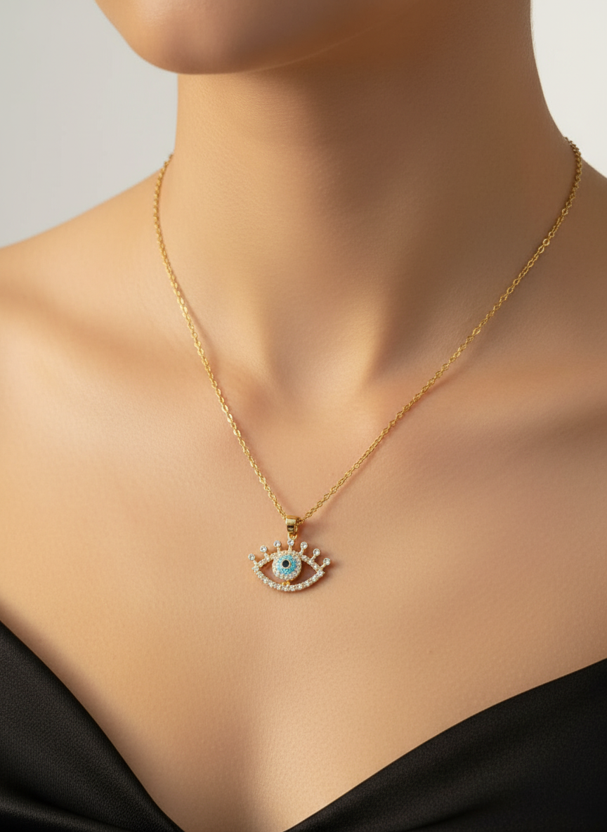 Radiant evil eye pendant necklace- with rotating eyeball