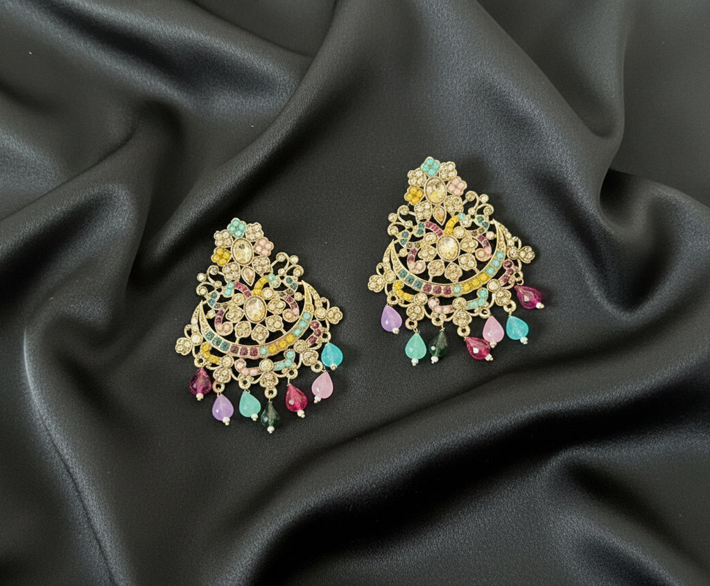 Multicolour Stone Chandbali earrings