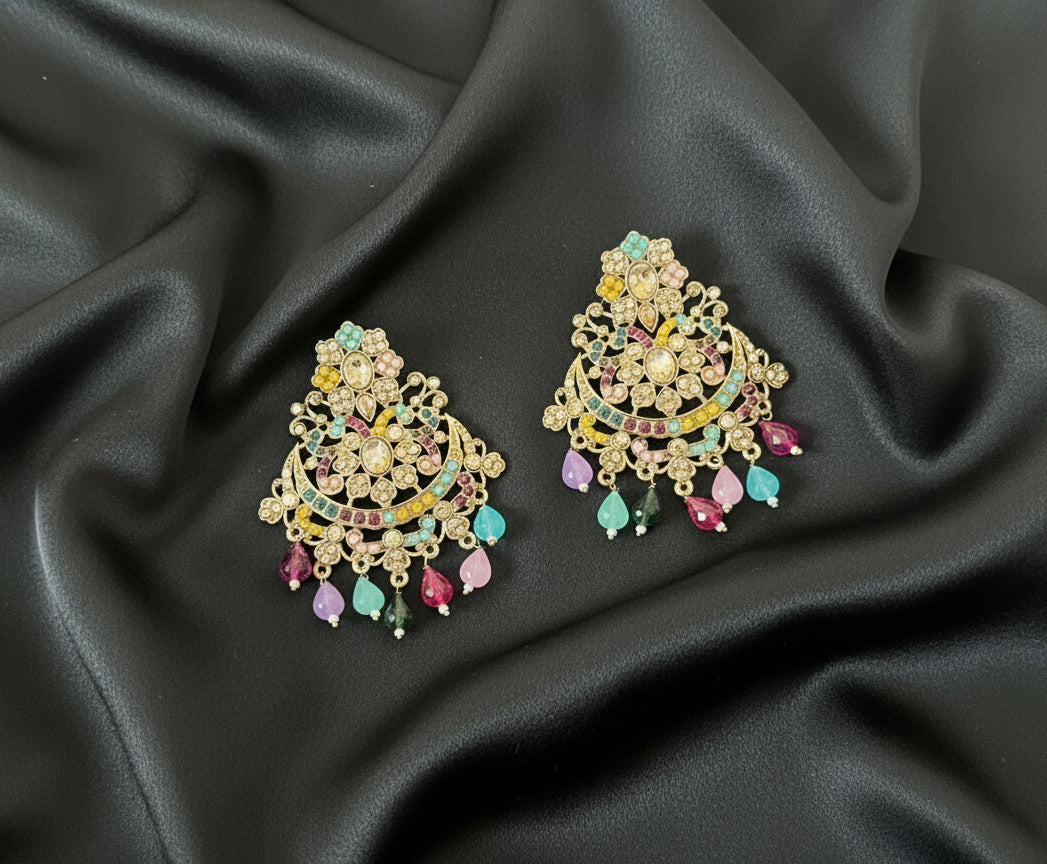Multicolour Stone Chandbali earrings