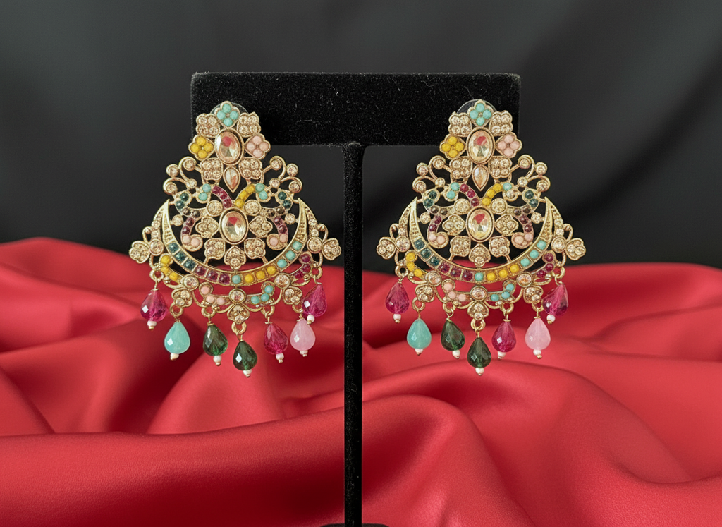 Multicolour Stone Chandbali earrings
