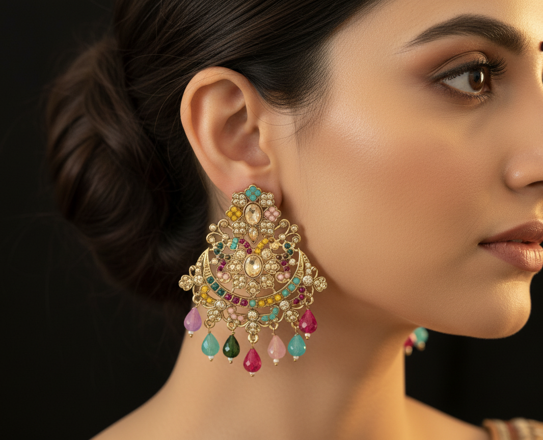 Multicolour Stone Chandbali earrings