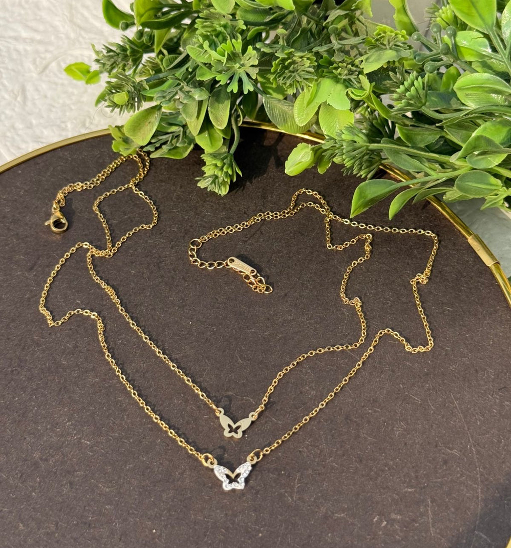 Double layer butterfly necklace