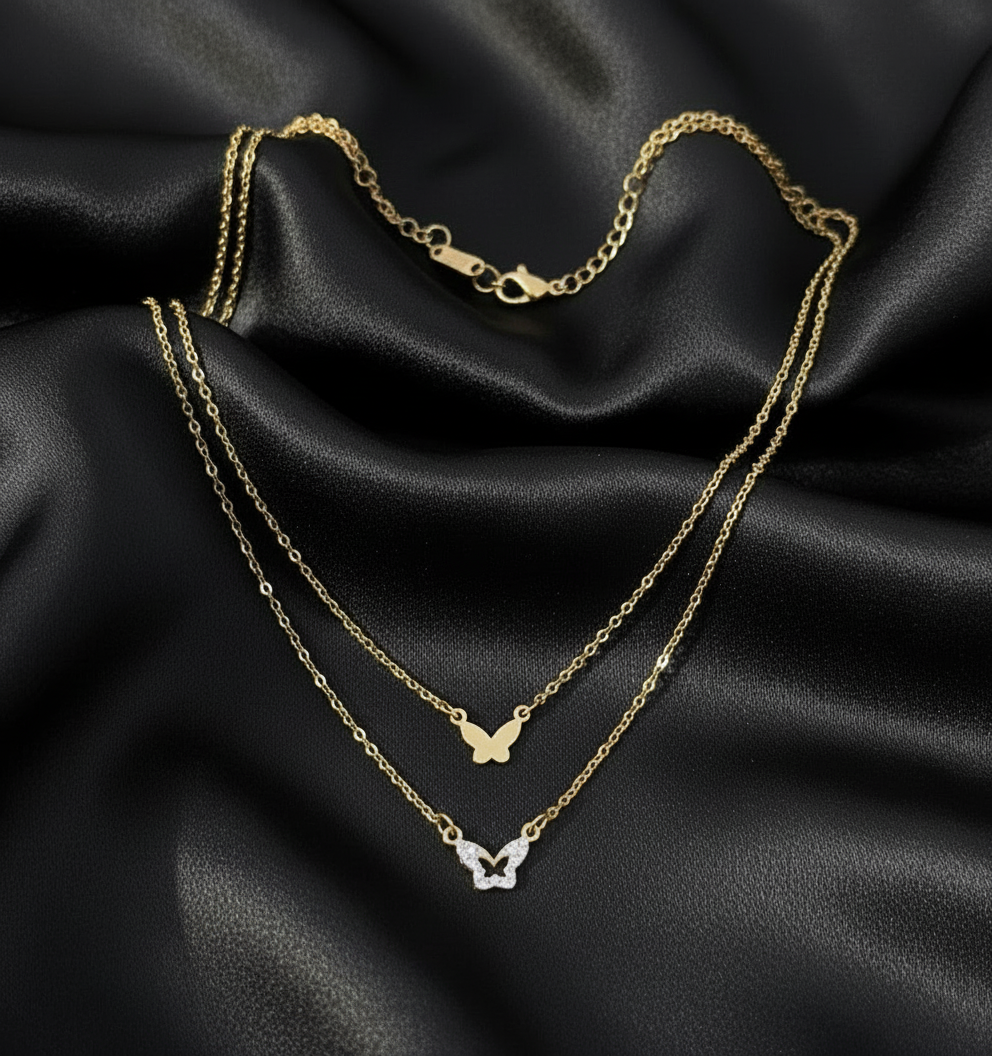 Double layer butterfly necklace