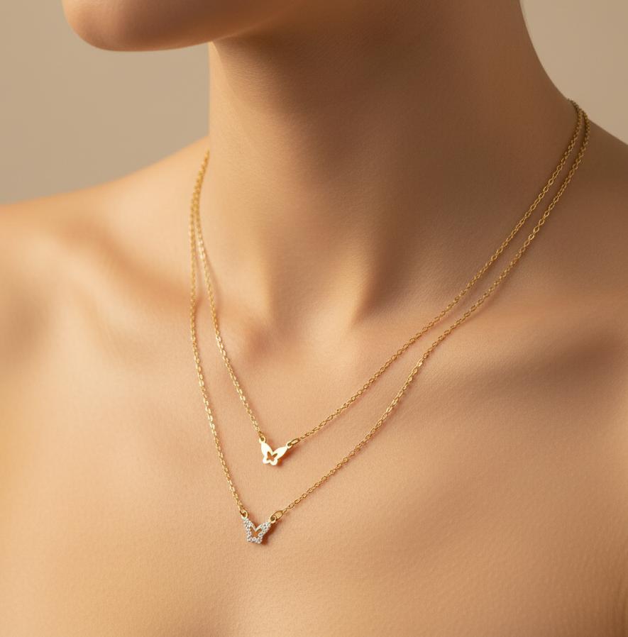 Double layer butterfly necklace