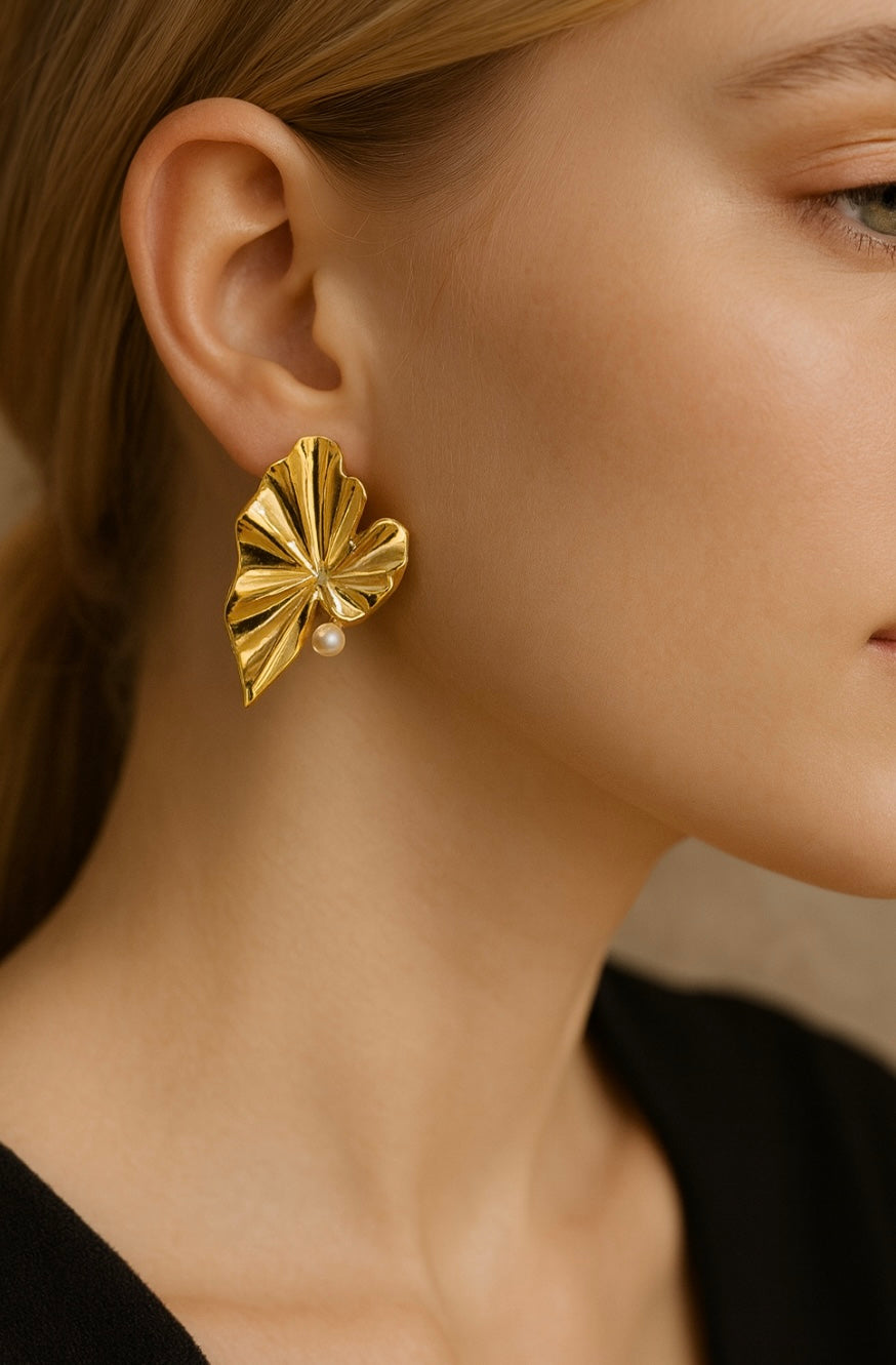 Gold leaf drop earrings