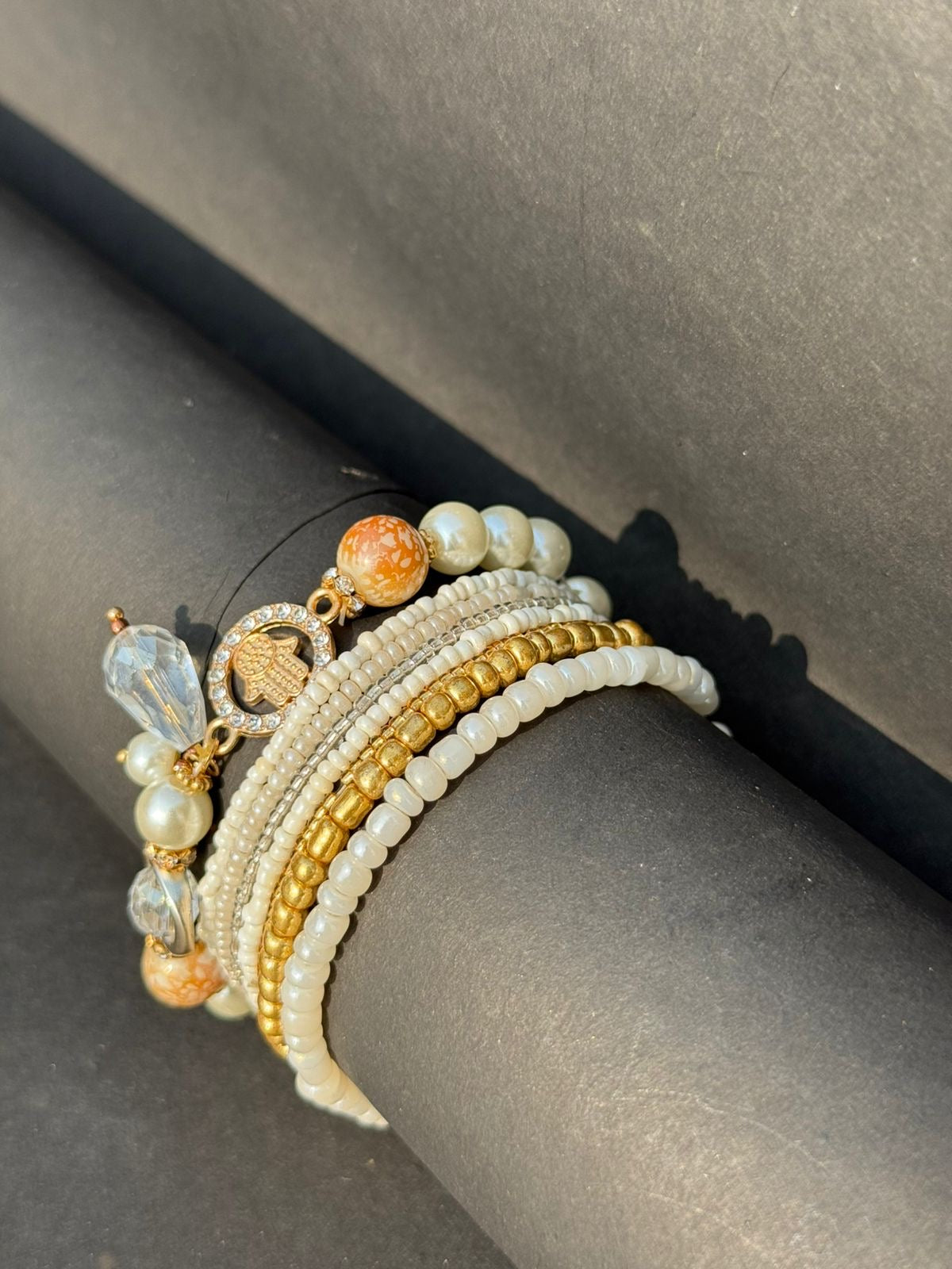 Pearl bracelet stack- White gold