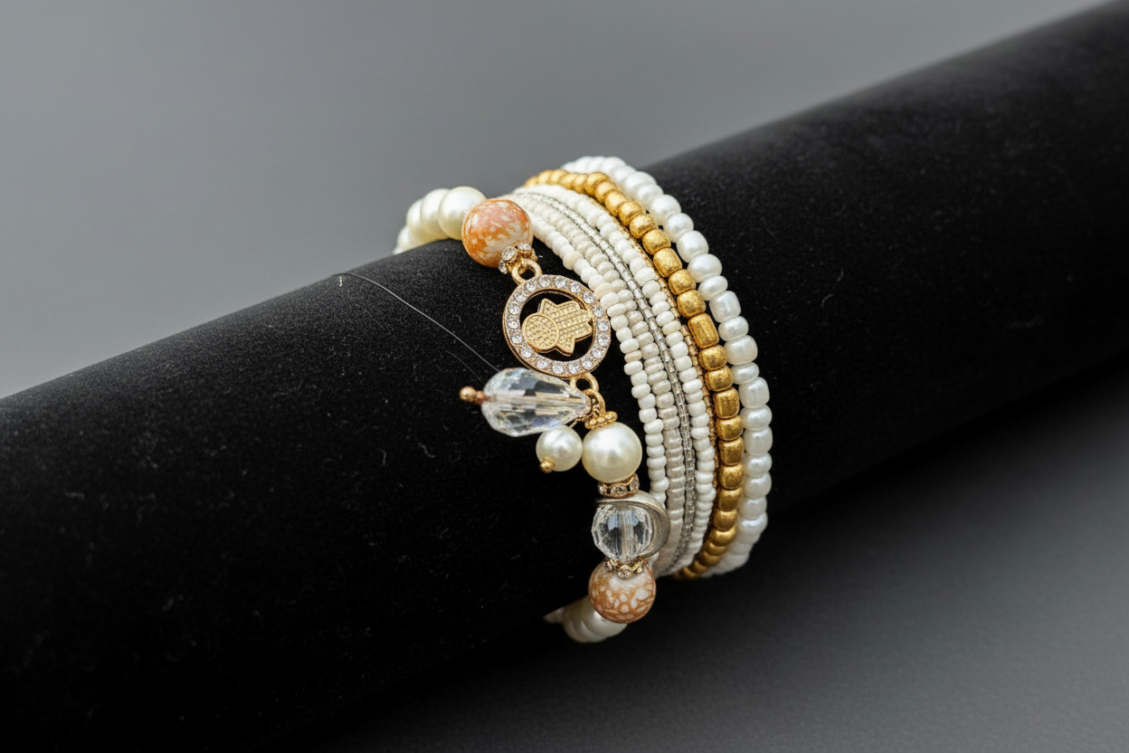 Pearl bracelet stack- White gold