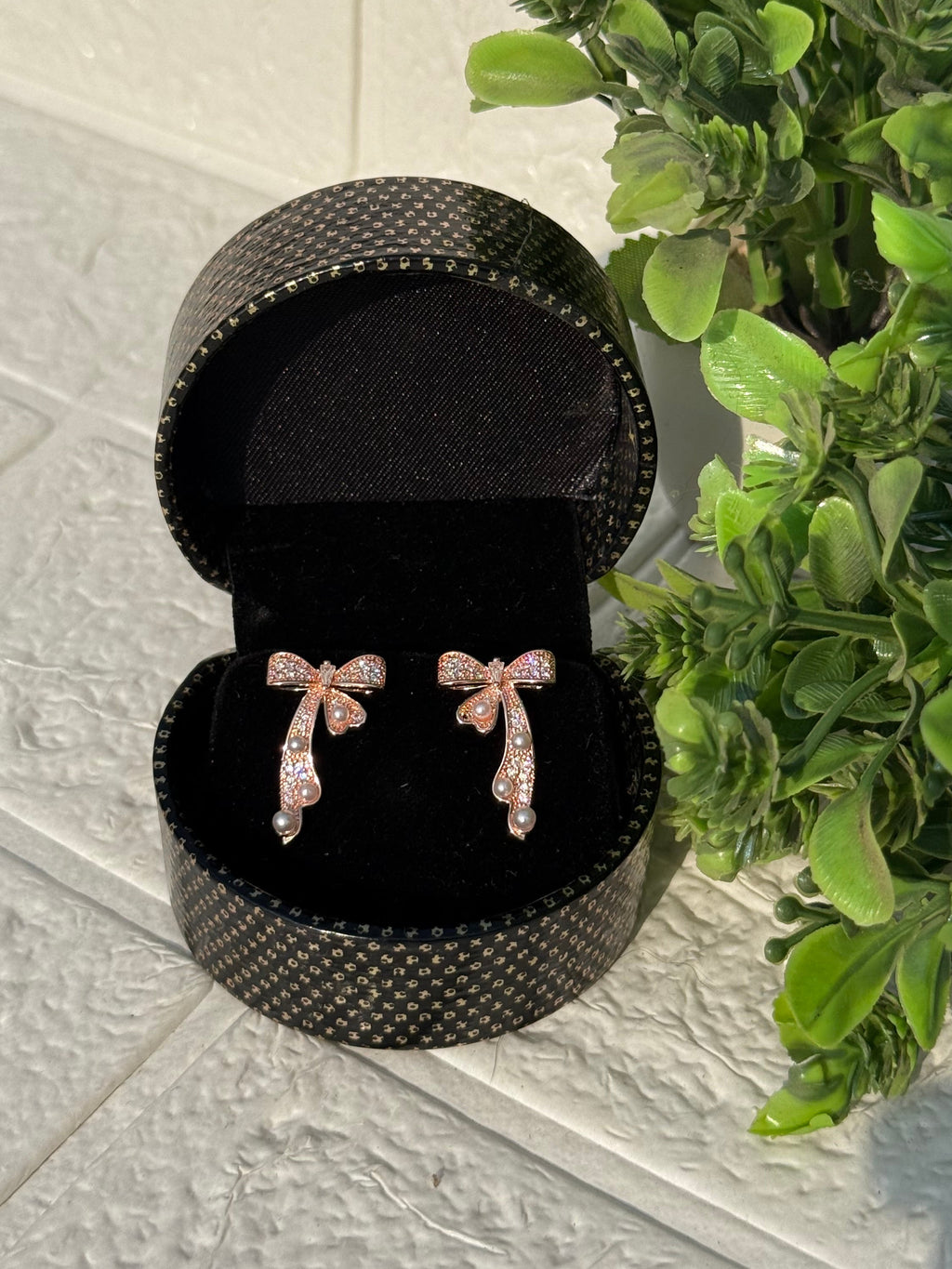 Bow drop earrings- rose gold