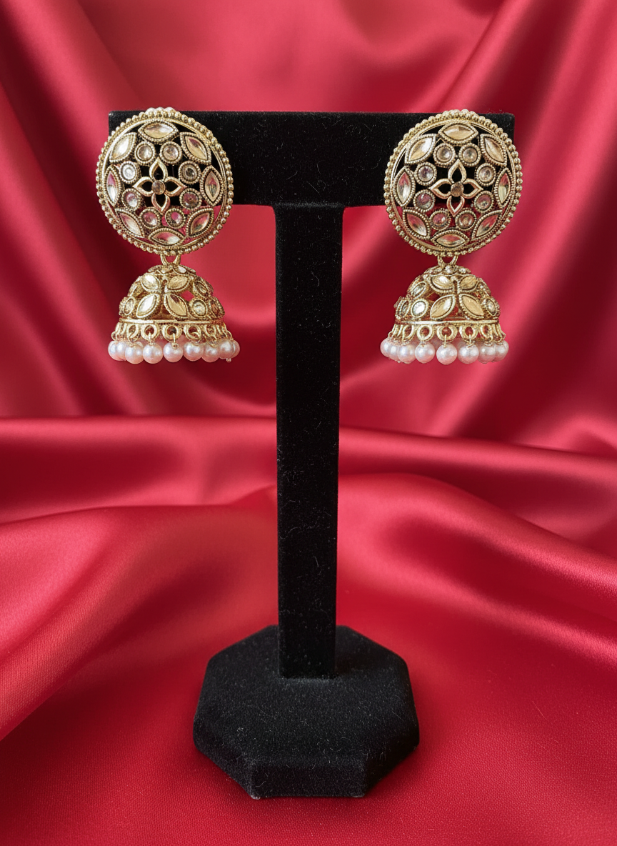 Antique gold kundan jhumka earrings