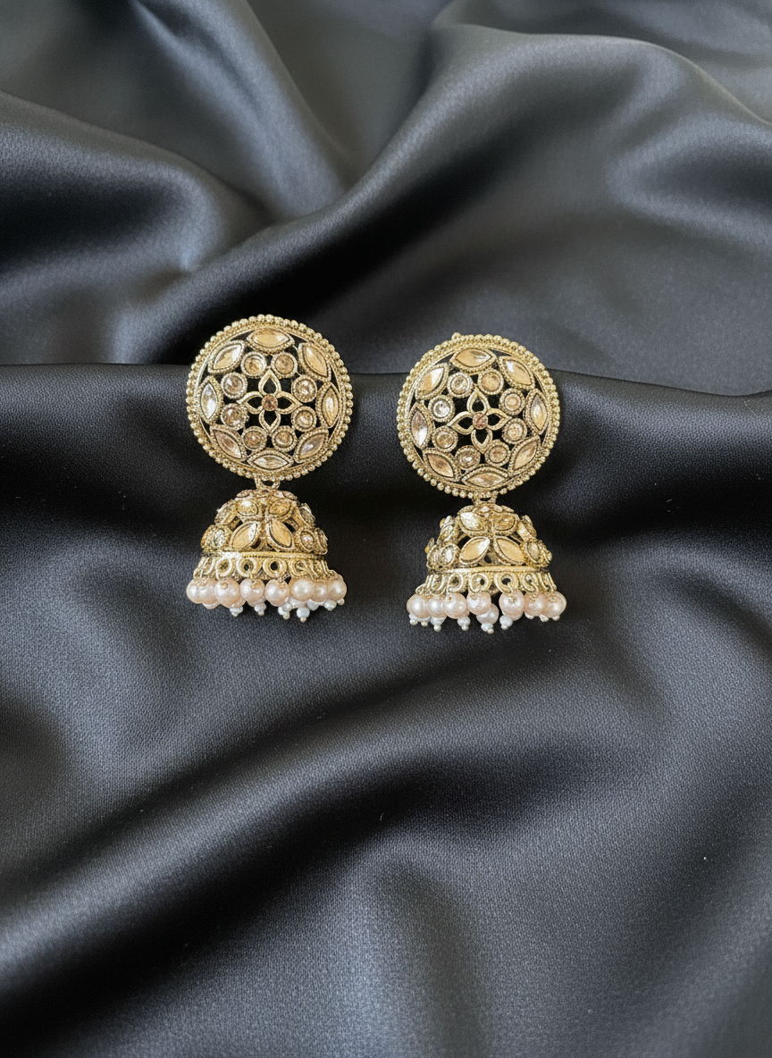 Antique gold kundan jhumka earrings