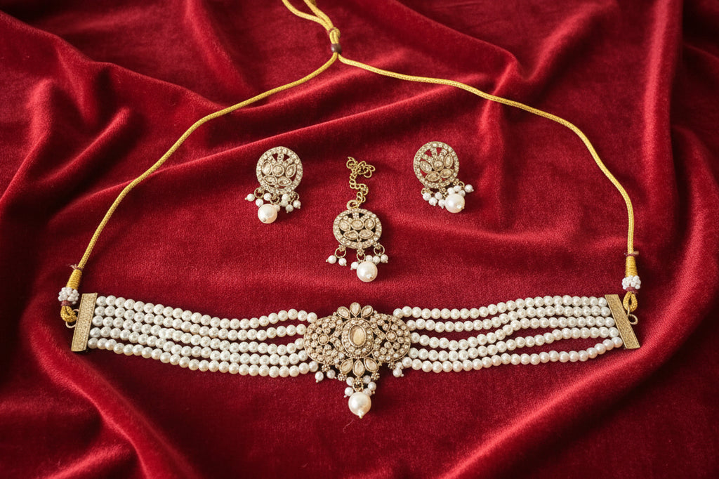 White pearl choker set