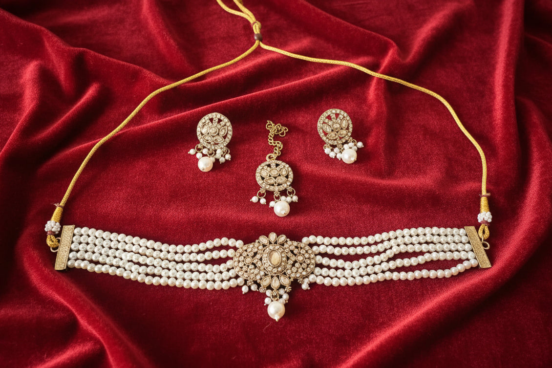 White pearl choker set