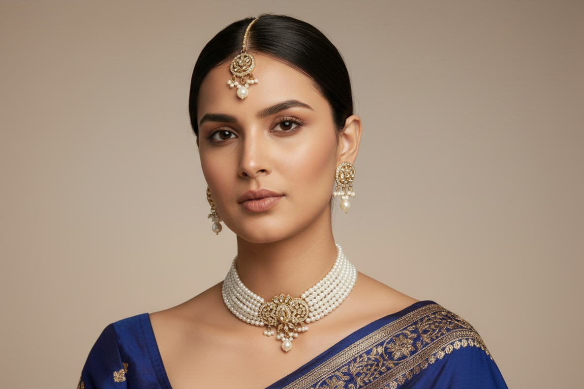 White pearl choker set