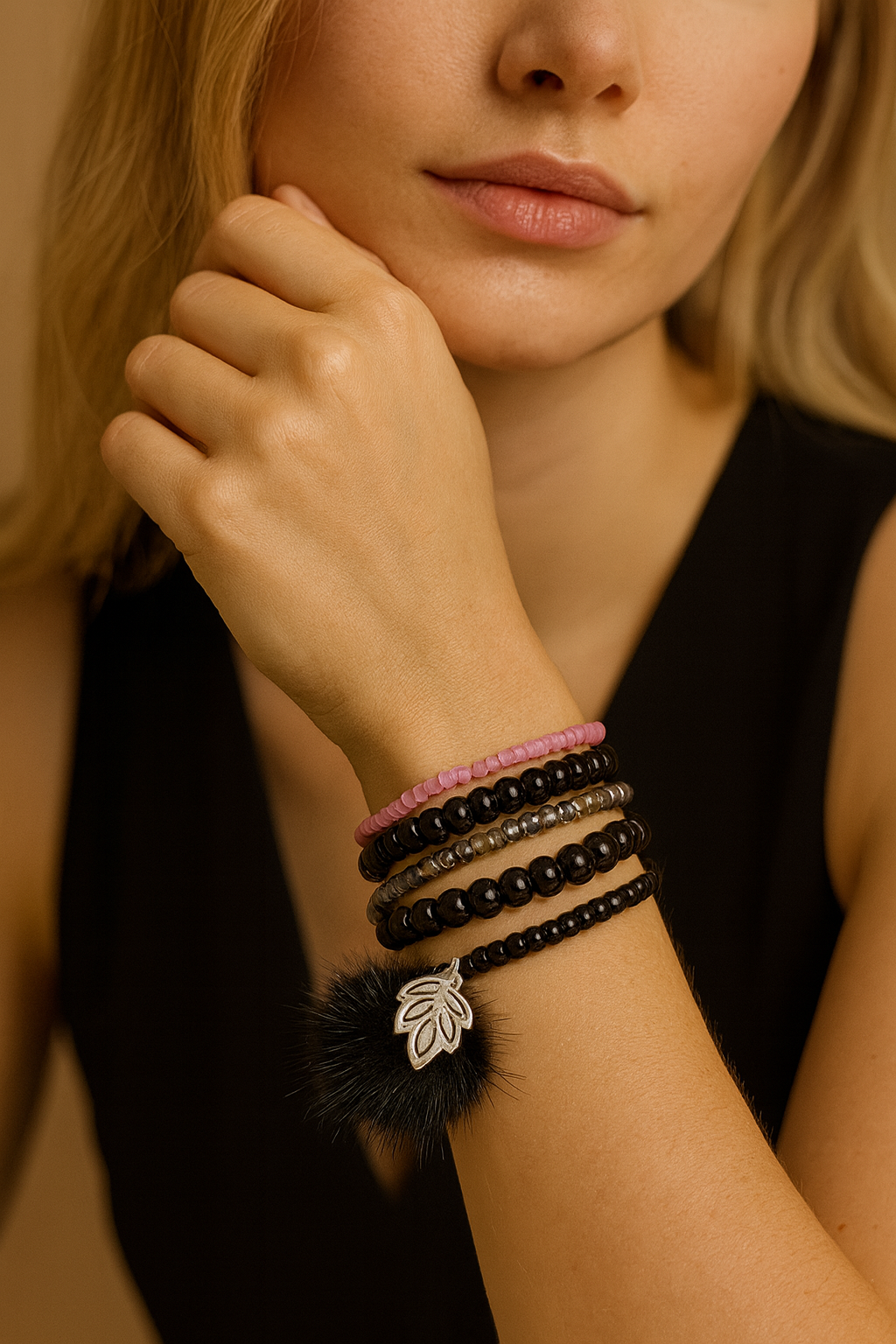 Black bracelet stack