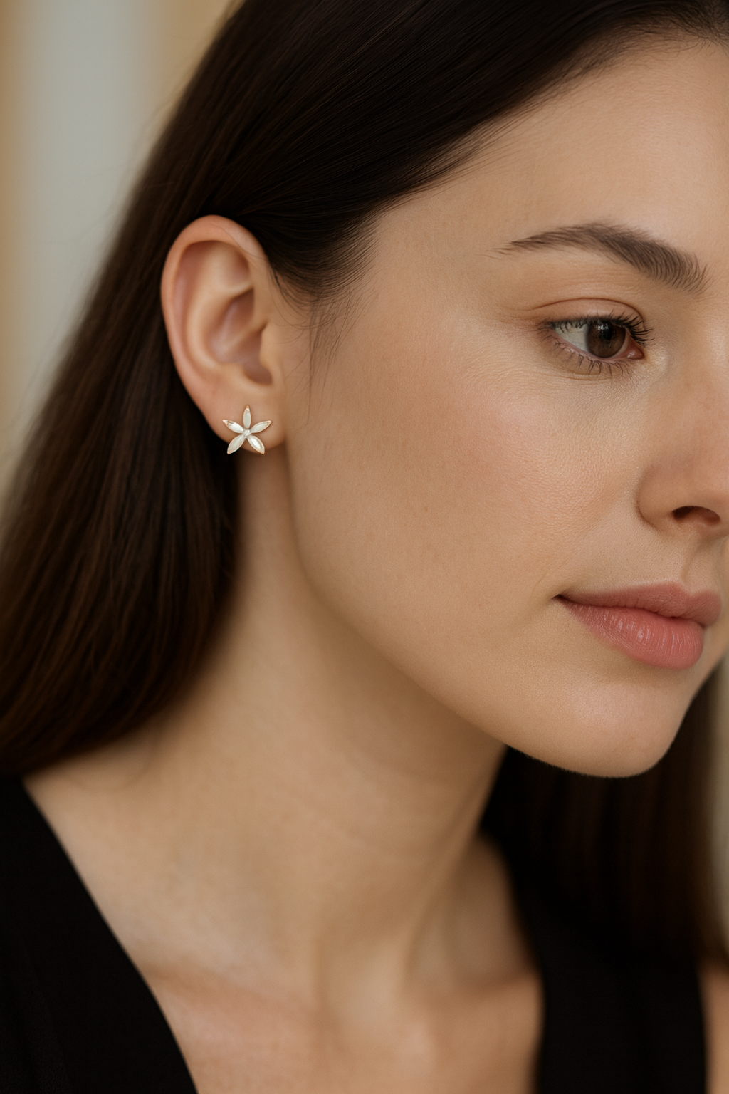 Floral stud earrings- white