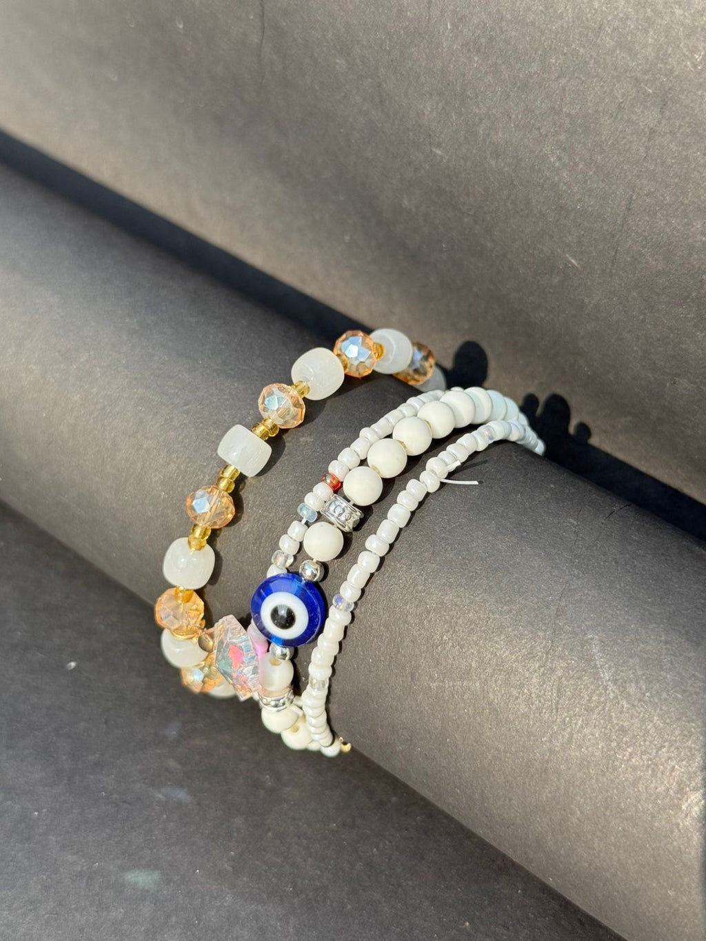 Evil eye- white bracelet stack