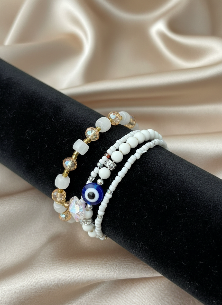 Evil eye- white bracelet stack