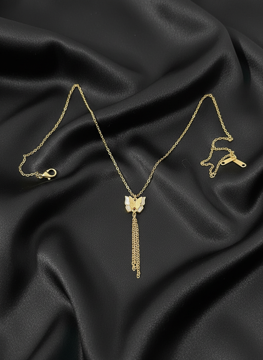 Golden butterfly tassel pendant necklace