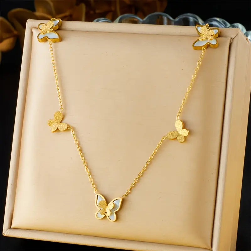 Golden butterfly charms necklace- five butterflies
