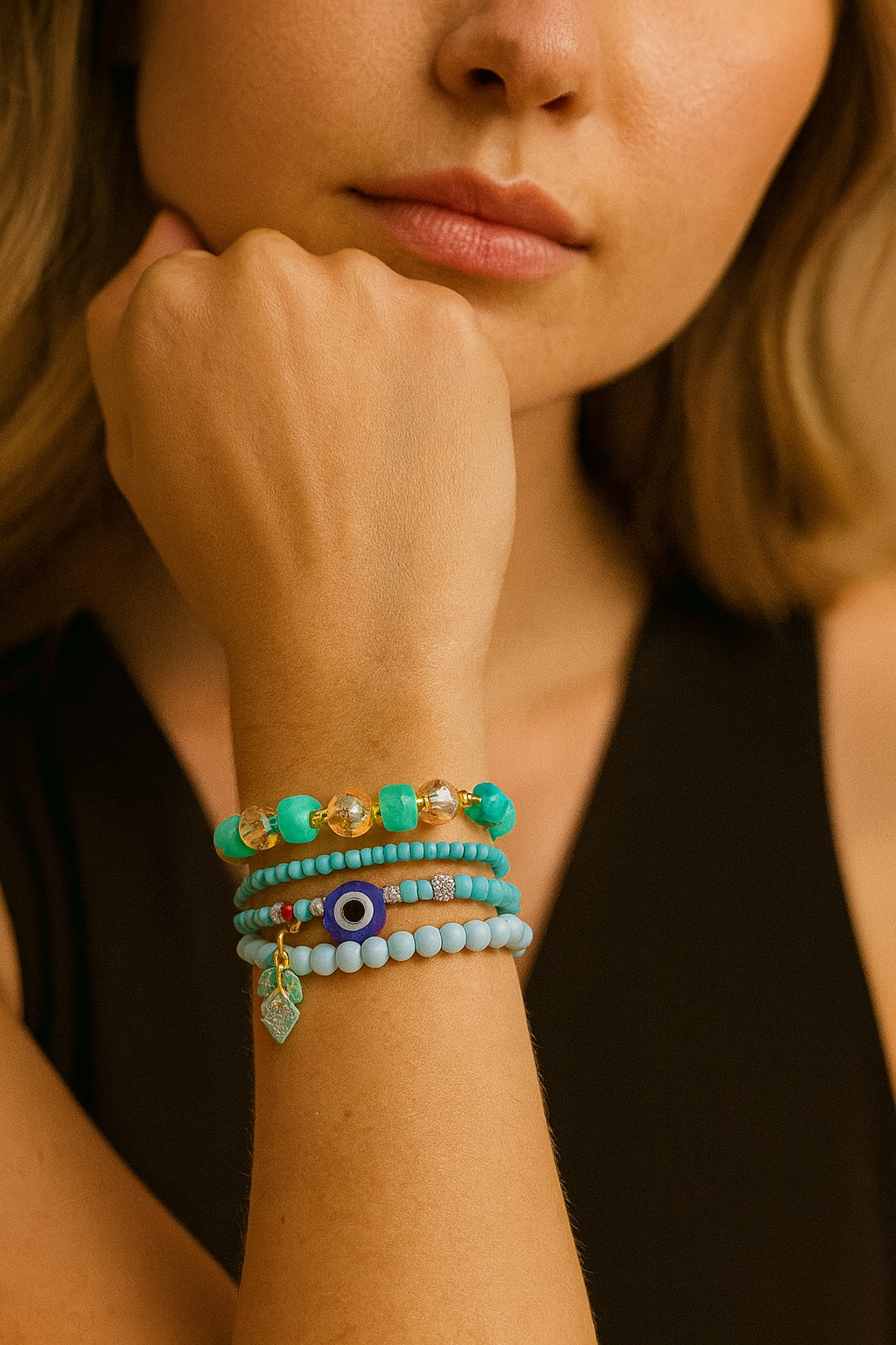Evil eye- sky blue bracelet stack