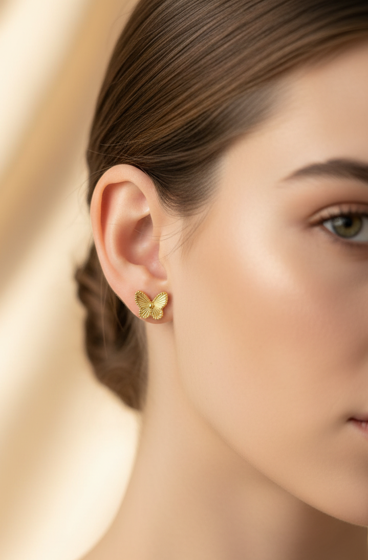 Golden butterfly studs