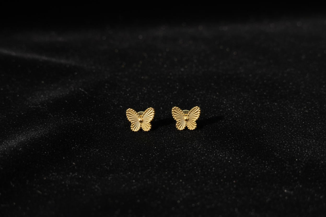 Golden butterfly studs