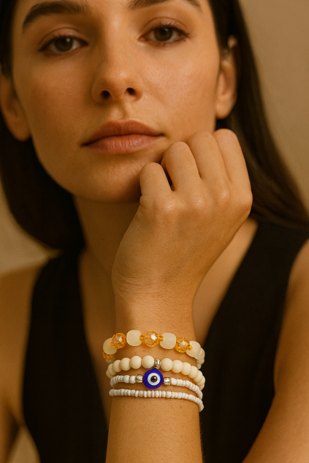 Evil eye- white bracelet stack