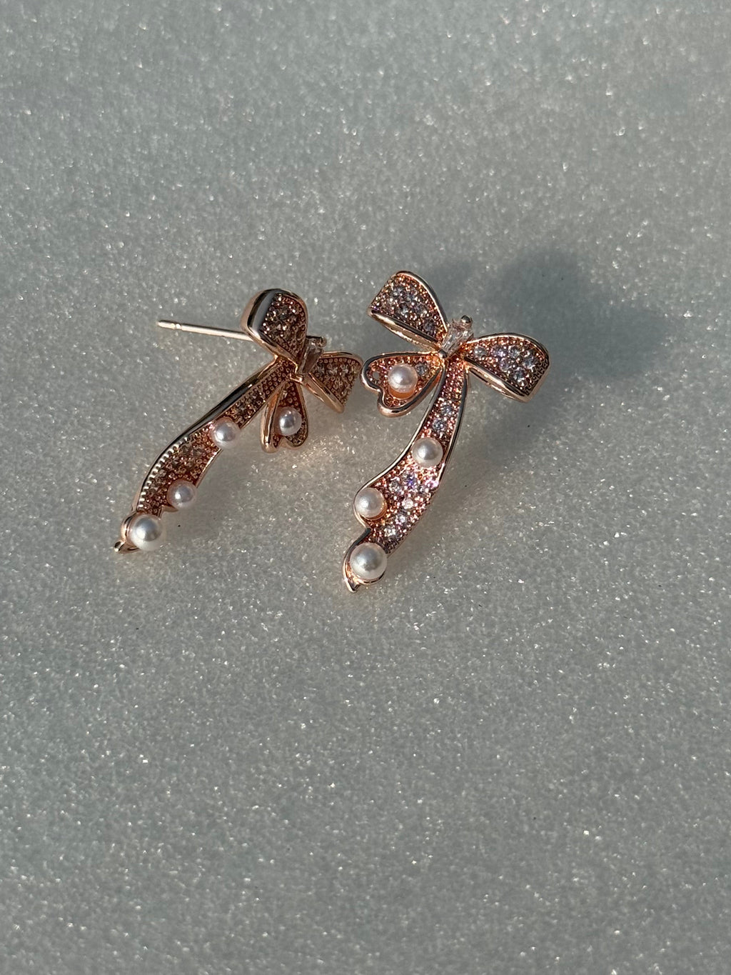 Bow drop earrings- rose gold