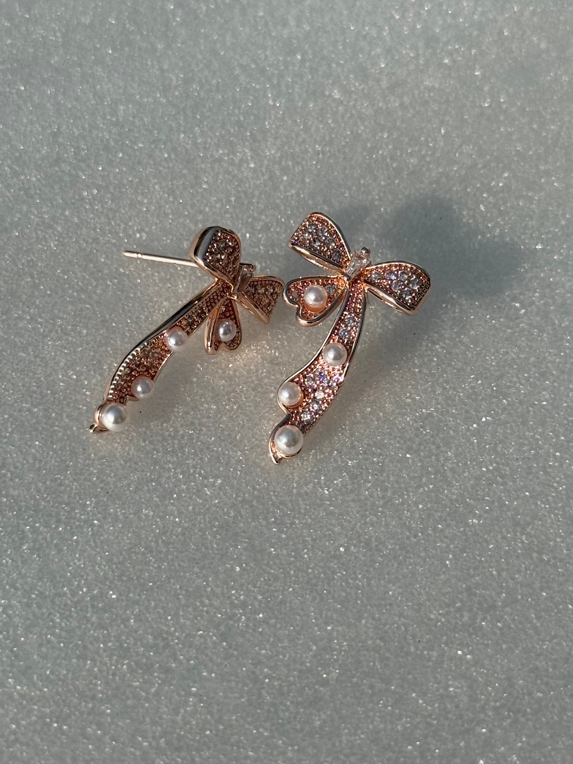 Bow drop earrings- rose gold