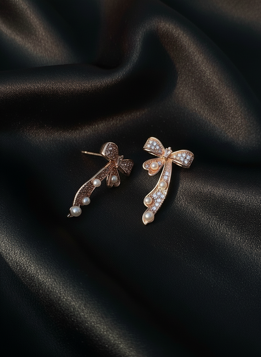 Bow drop earrings- rose gold