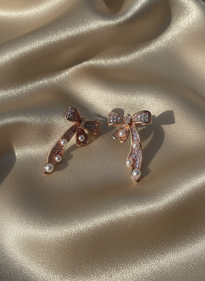 Bow drop earrings- rose gold