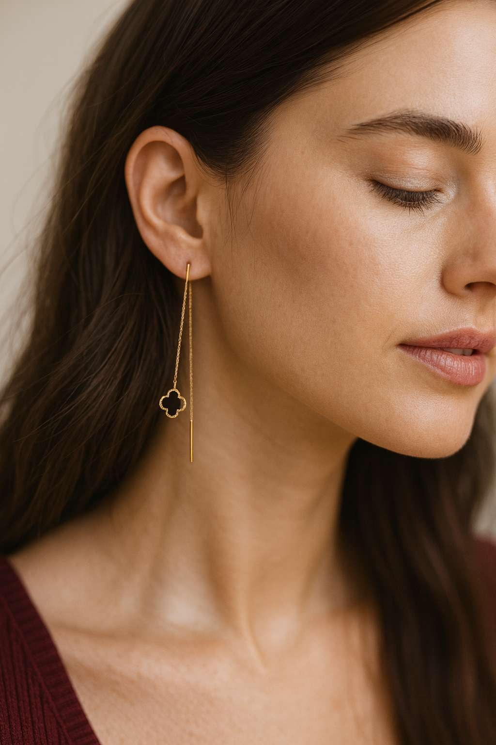 Long chain clover earrings