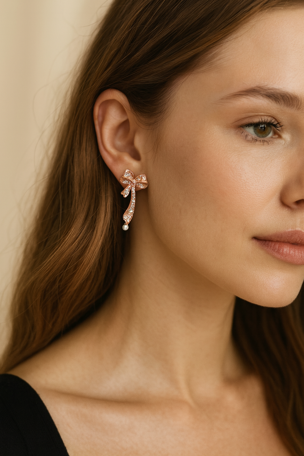 Bow drop earrings- rose gold