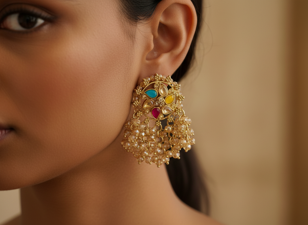 Kundan multicolour Chandbali earrings