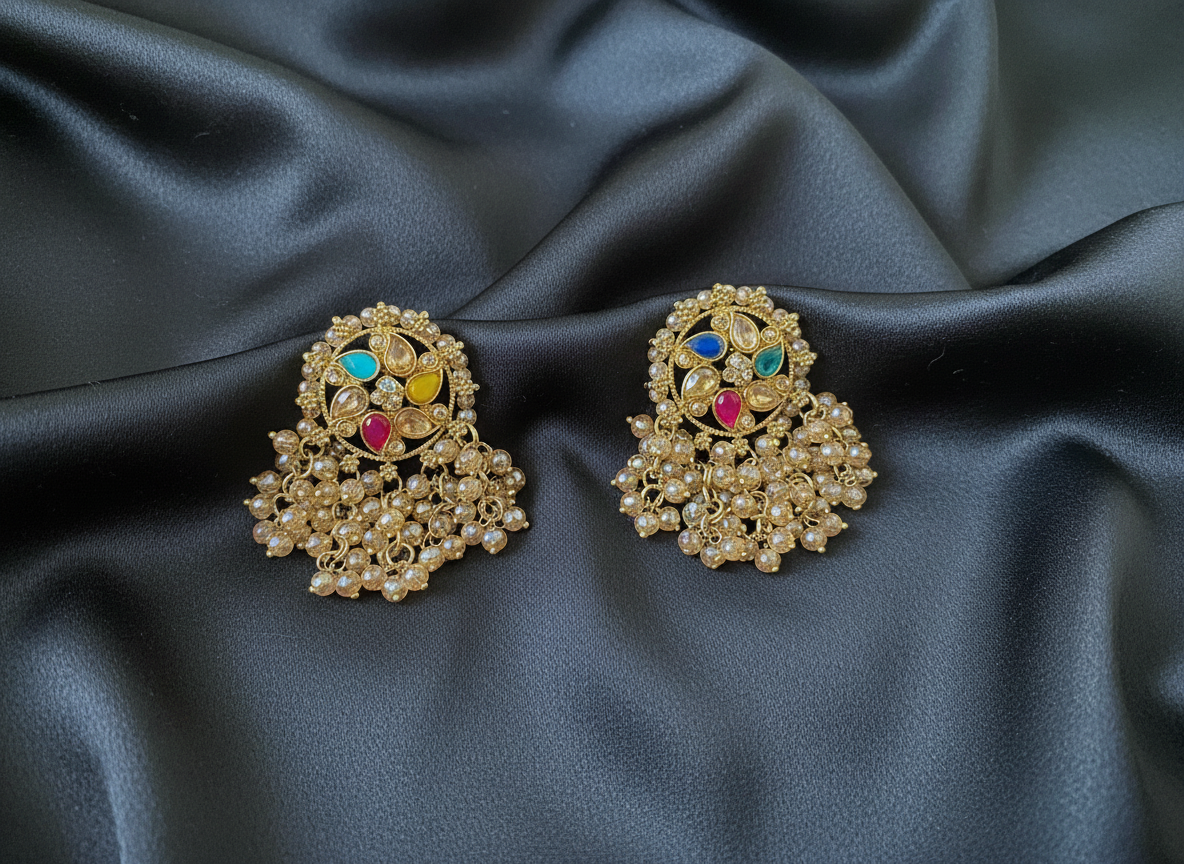 Kundan multicolour Chandbali earrings