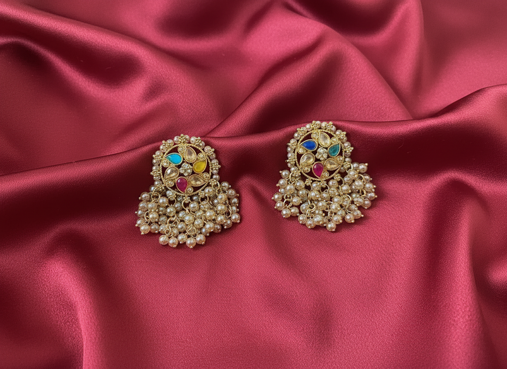 Kundan multicolour Chandbali earrings