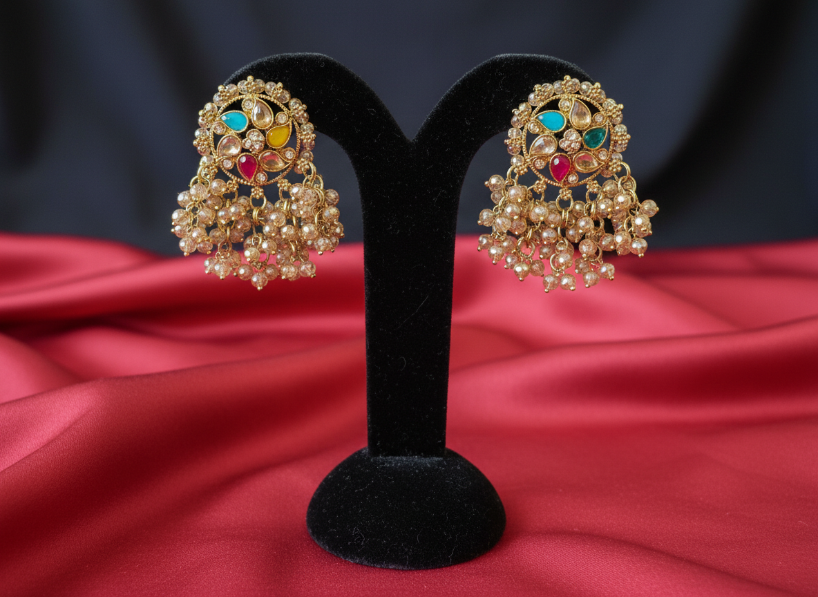 Kundan multicolour Chandbali earrings