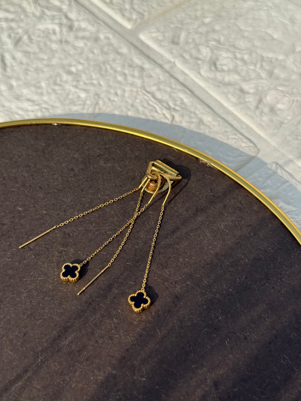 Long chain clover earrings