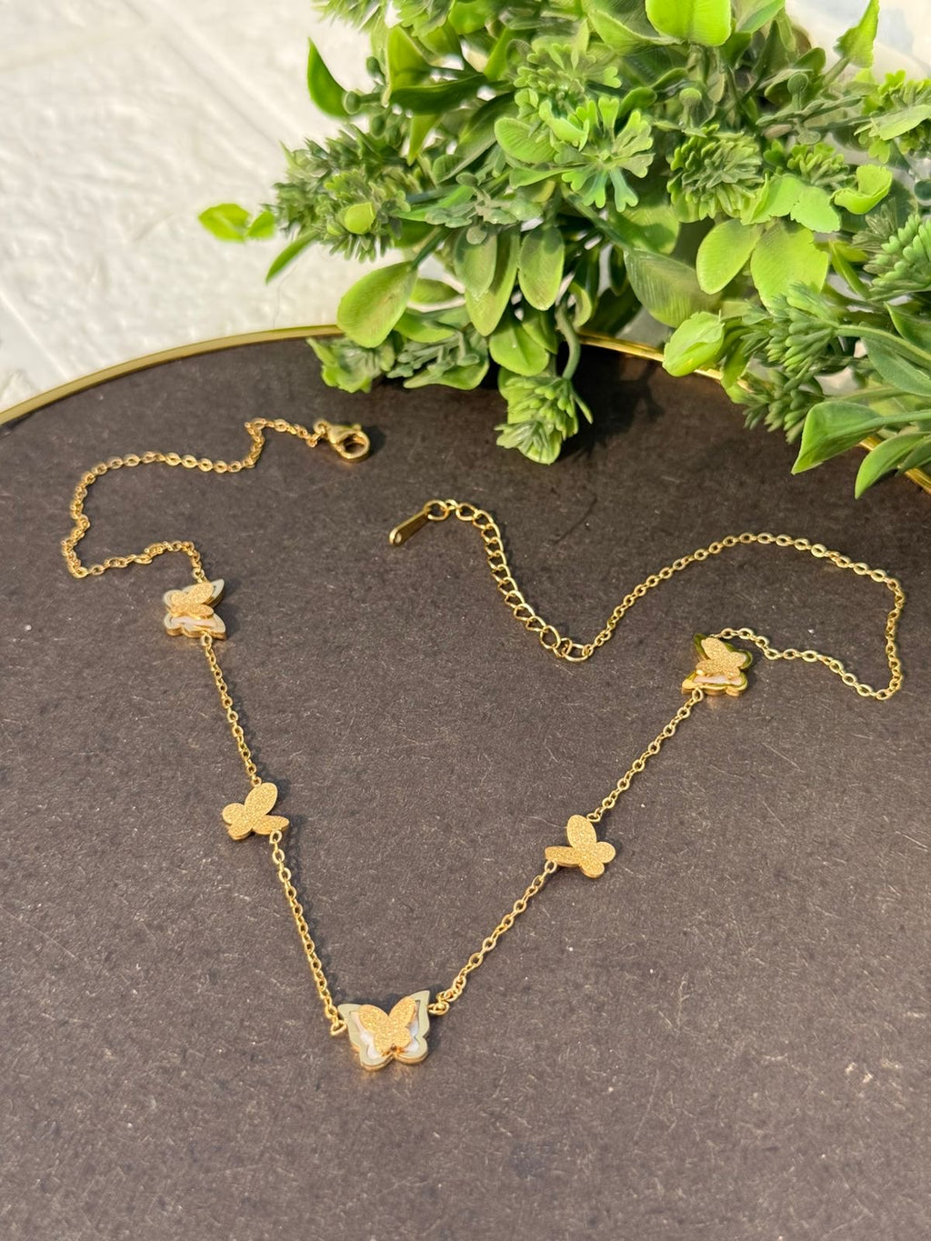 Golden butterfly charms necklace- five butterflies