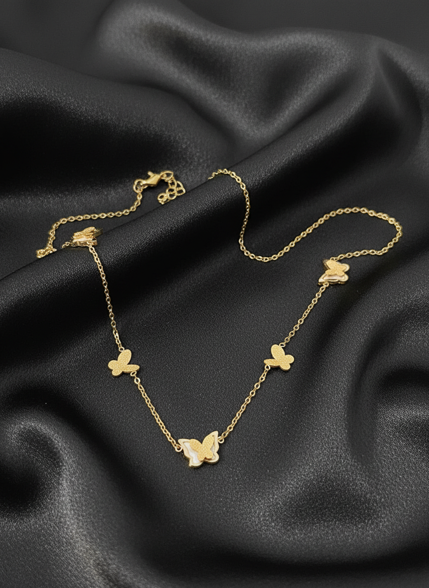 Golden butterfly charms necklace- five butterflies
