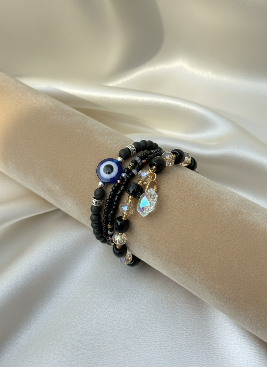 Evil eye- black bracelet stack