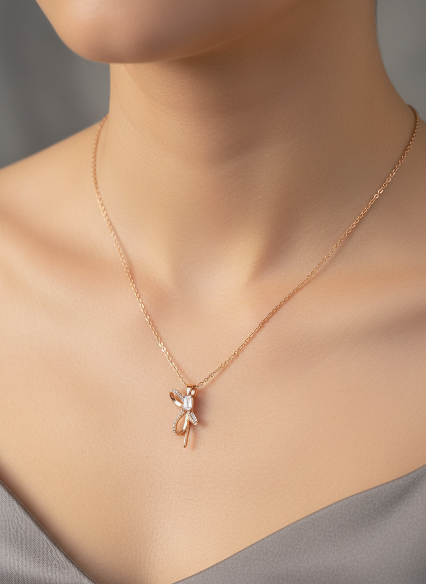 Rose gold bow pendant necklace