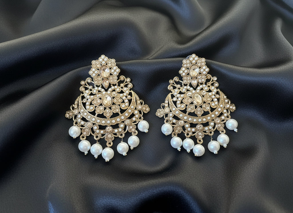 Grand kundan pearl Chandbali earrings