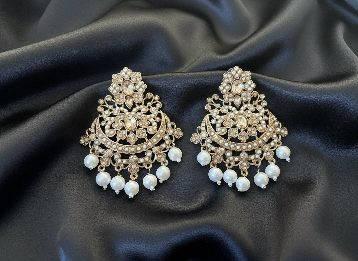 Grand kundan pearl Chandbali earrings