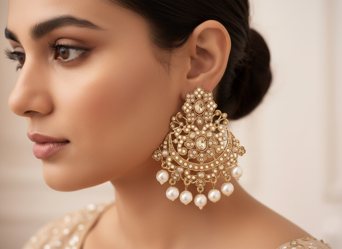 Grand kundan pearl Chandbali earrings