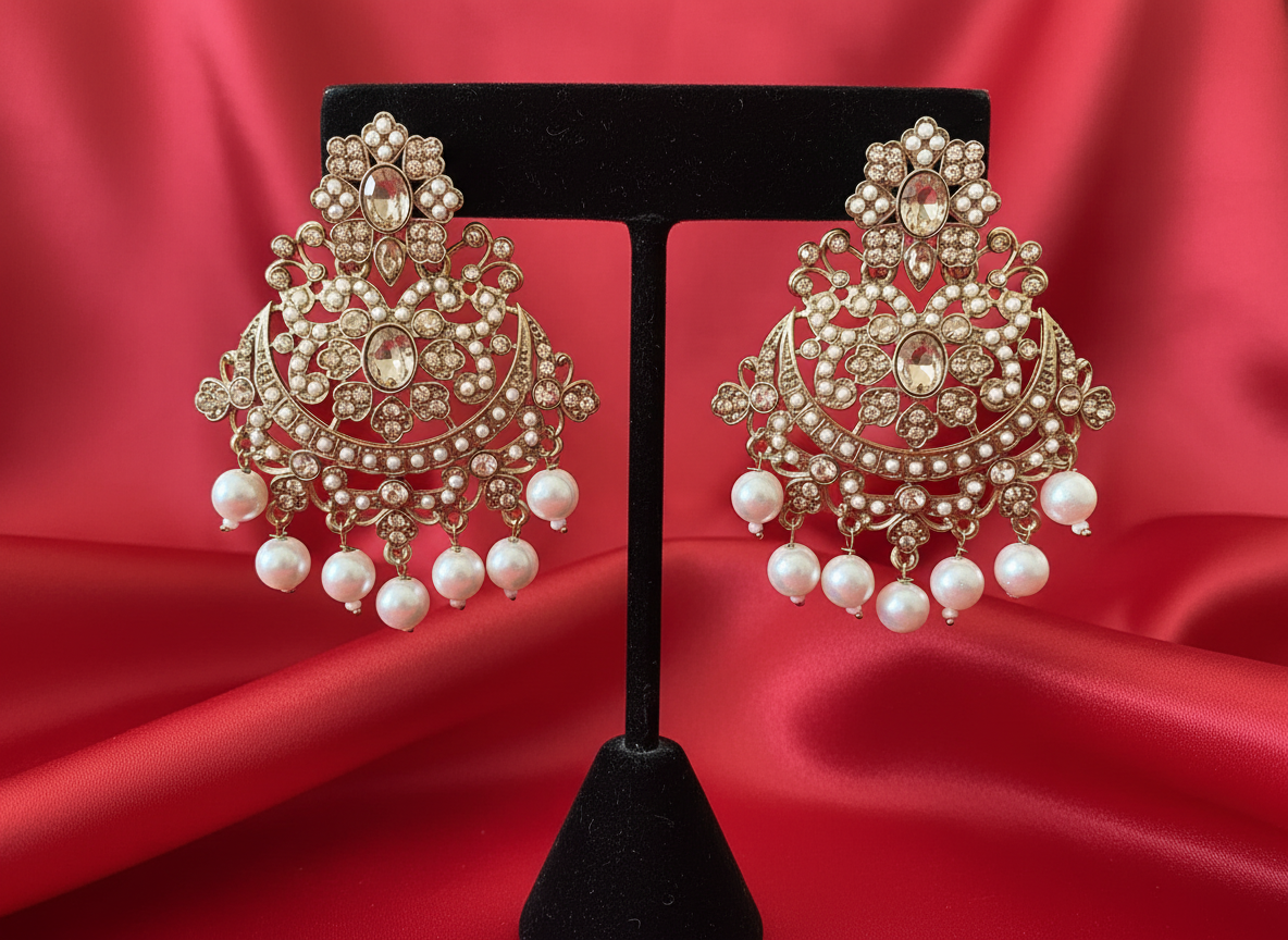 Grand kundan pearl Chandbali earrings