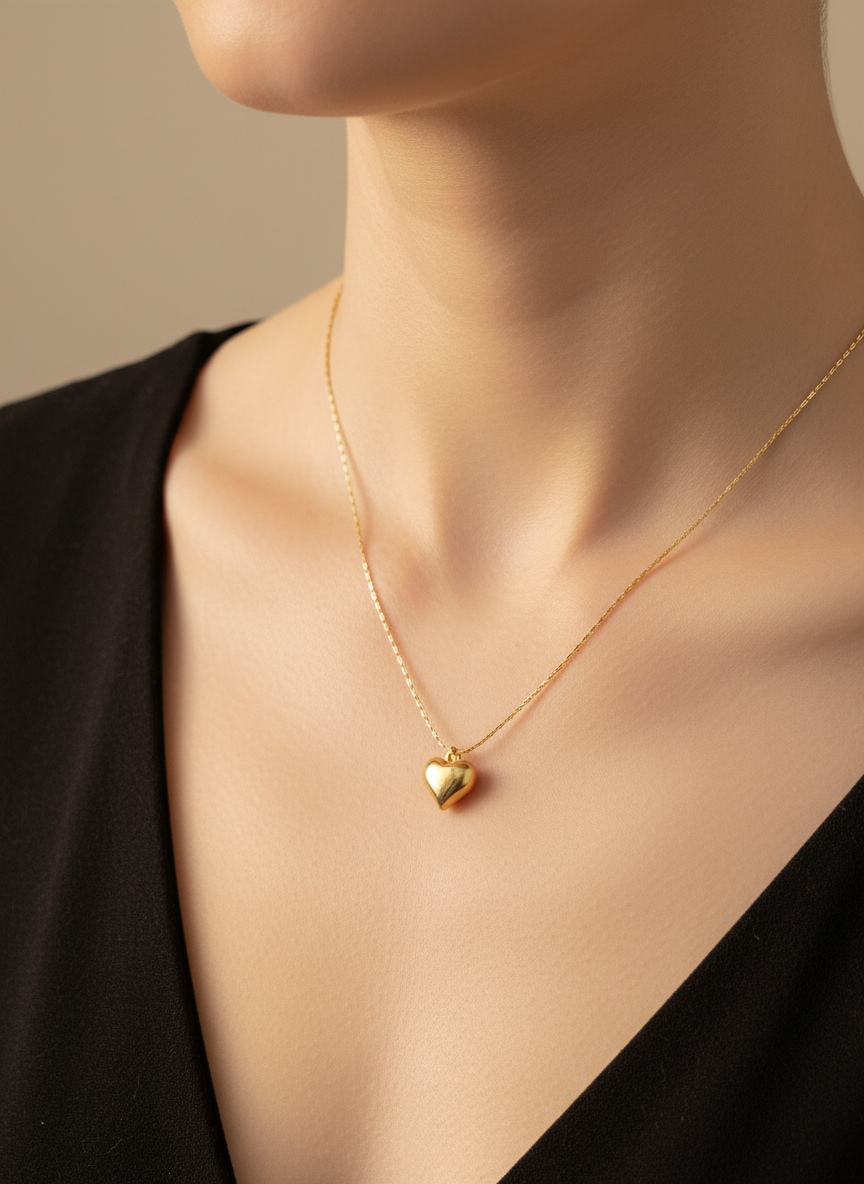 Golden glossy heart pendant necklace